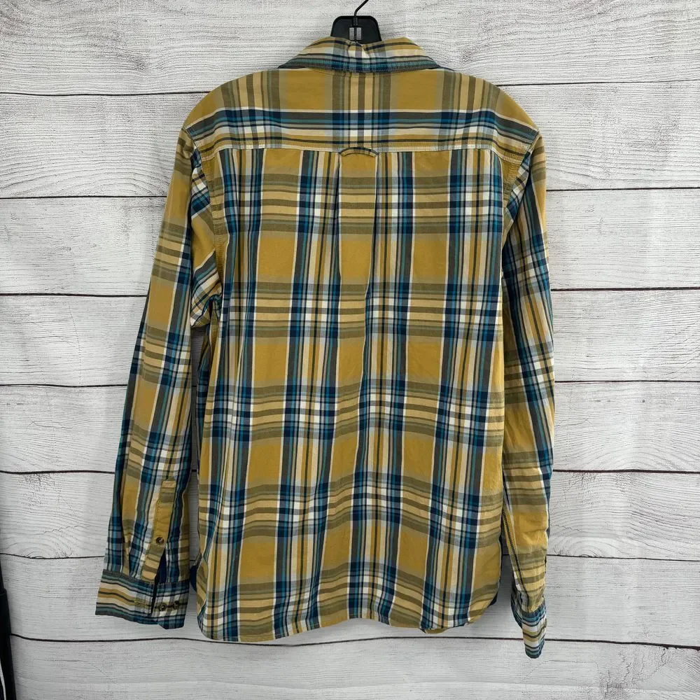 The‎ North Face Plaid Button Down Casual Shirt Yellow Blue Cotton Long Sleeve M